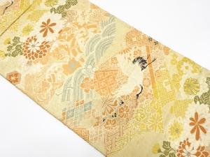 アンティーク　巻物に槌車・読み本・鶴模様織り出し丸帯（材料）